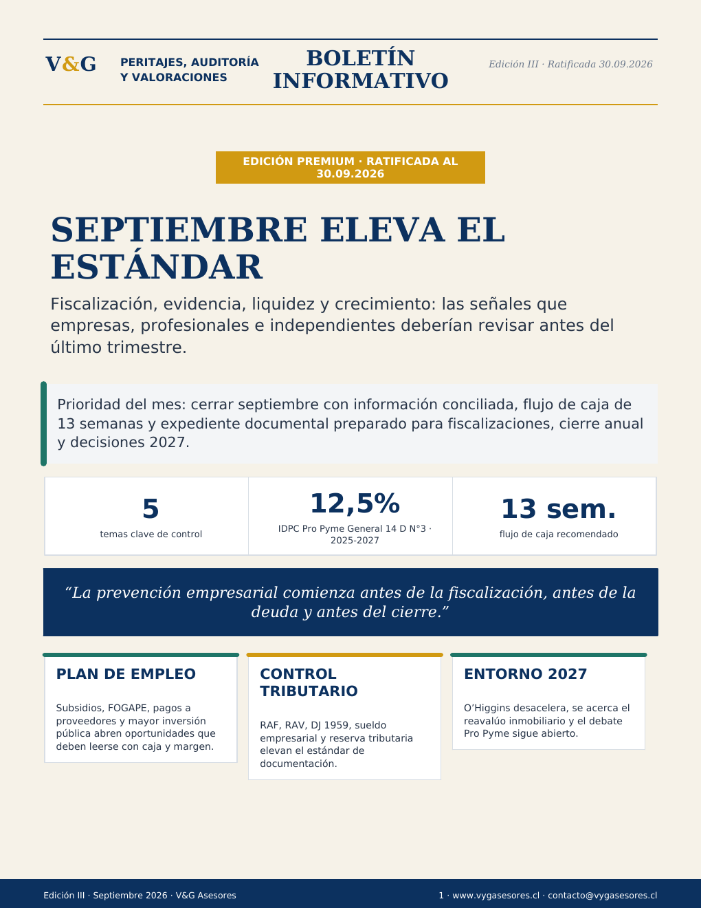 Portada Boletín V&G Asesores Edición III Septiembre 2026
